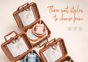 Baby Feeding Tableware Set and Wicker Travel Case - BPA-Free